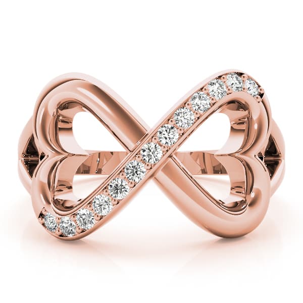 Infinity Twisted Heart Wedding Ring (1/8 ct. tw.), On hand view in rose gold