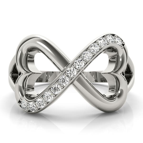 Infinity Twisted Heart Wedding Ring (1/8 ct. tw.), On hand view in white gold or platinum