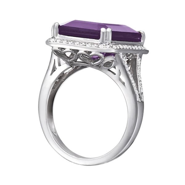 Emerald-Cut Halo Color Fashion Rings (3/8 ct. tw.), Side view in white gold or platinum