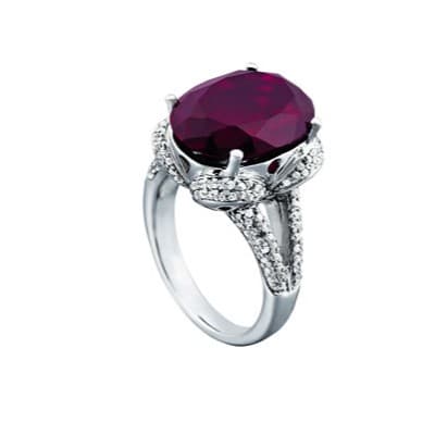 Oval Gemstone Ring (2/3 ct. tw.), Angle view in white gold or platinum