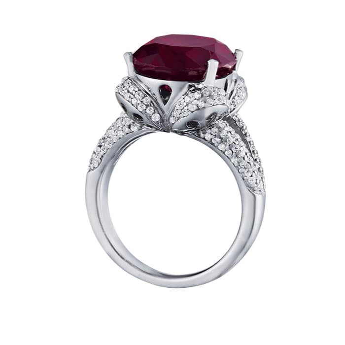 Oval Gemstone Ring (2/3 ct. tw.), Side view in white gold or platinum