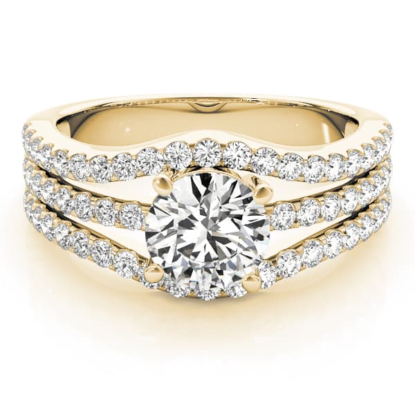3 Row Engagement Ring, style 84627, On hand view in yellow gold