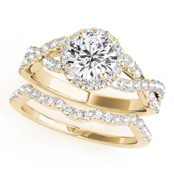 Infinity Twisted Halo Engagement Ring, style 84630, On hand view in yellow gold