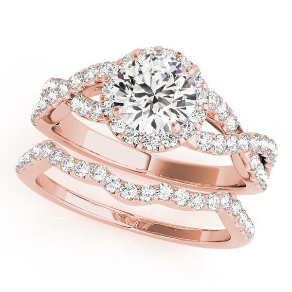 Infinity Twisted Halo Engagement Ring, style 84630, On hand view in rose gold