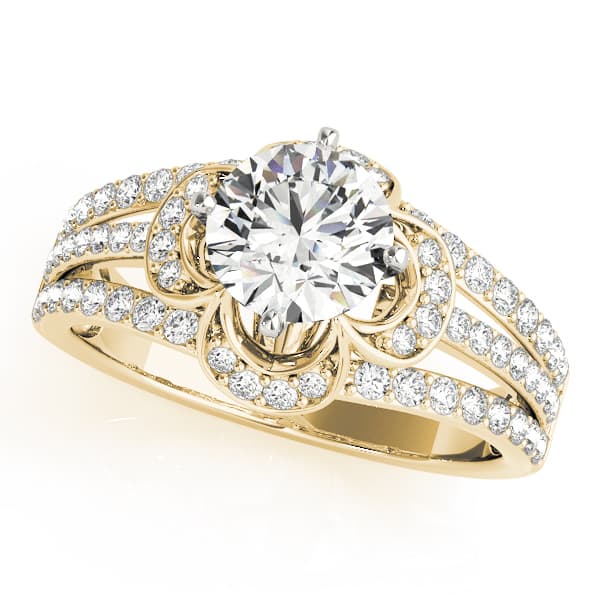 Multi-Row Floral Shape Engagement Ring, style 84637, Front view in yellow gold