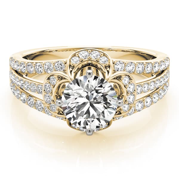 Multi-Row Floral Shape Engagement Ring, style 84637, On hand view in yellow gold