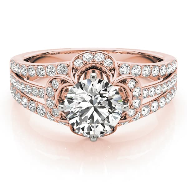 Multi-Row Floral Shape Engagement Ring, style 84637, On hand view in rose gold