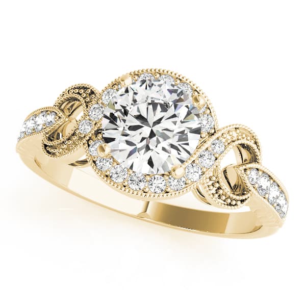 Twisted Shank Round Halo Milgrain Engagement Ring, style 84639, Front view in yellow gold