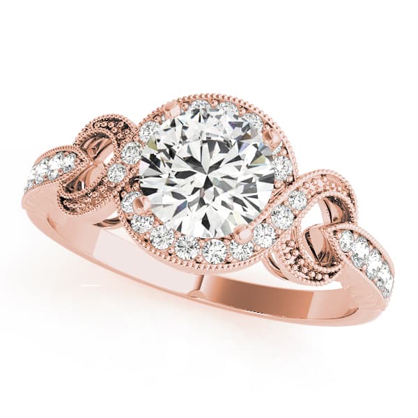 Twisted Shank Round Halo Milgrain Engagement Ring, style 84639, Front view in rose gold