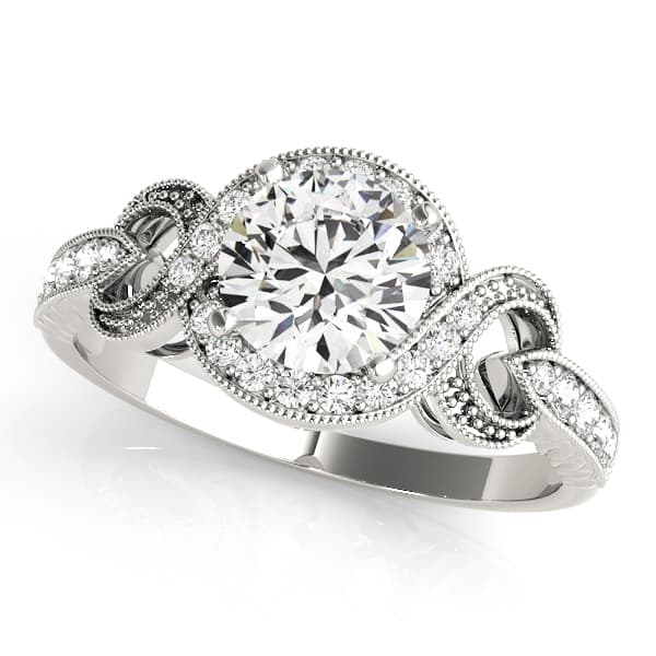 Twisted Shank Round Halo Milgrain Engagement Ring — style 84639 in 10k White Gold
