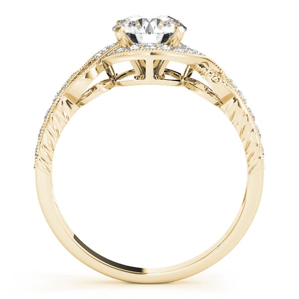 Twisted Shank Round Halo Milgrain Engagement Ring, style 84639, Side view in yellow gold