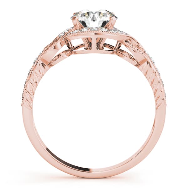 Twisted Shank Round Halo Milgrain Engagement Ring, style 84639, Side view in rose gold