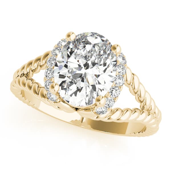 Braided Shank Halo Oval Cut Engagement Ring, style 84643, Front view in yellow gold