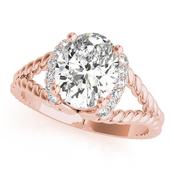 Braided Shank Halo Oval Cut Engagement Ring, style 84643, Front view in rose gold