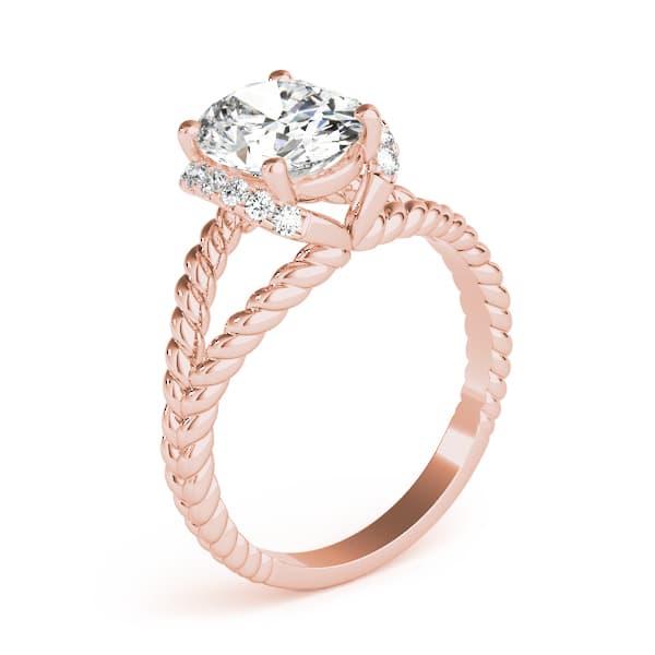 Braided Shank Halo Oval Cut Engagement Ring, style 84643, Angle view in rose gold