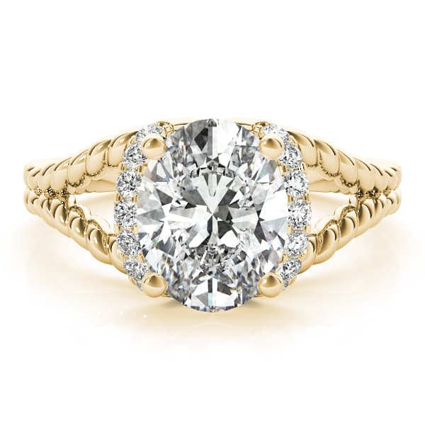 Braided Shank Halo Oval Cut Engagement Ring, style 84643, On hand view in yellow gold