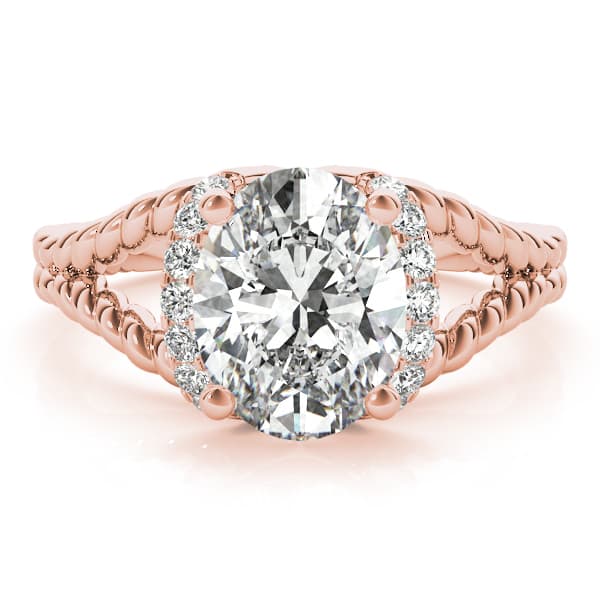 Braided Shank Halo Oval Cut Engagement Ring, style 84643, On hand view in rose gold