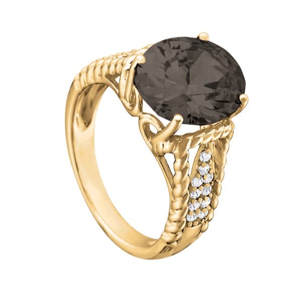 Oval Gemstone Ring (0.2 ct. tw.), Side view in white gold or platinum