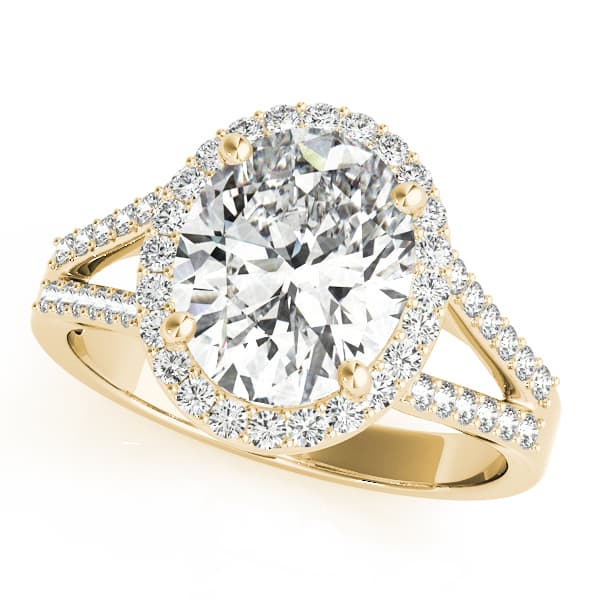 Oval Halo Split Shank Engagement Ring, style 84647, Front view in yellow gold