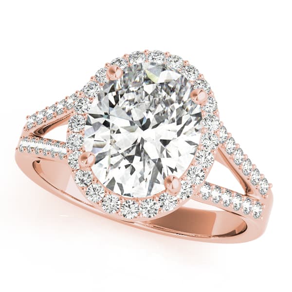 Oval Halo Split Shank Engagement Ring, style 84647, Front view in rose gold