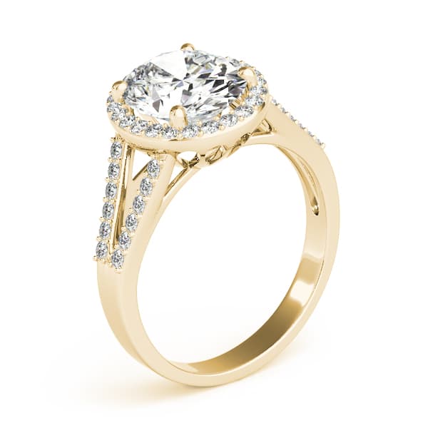 Oval Halo Split Shank Engagement Ring, style 84647, Angle view in yellow gold