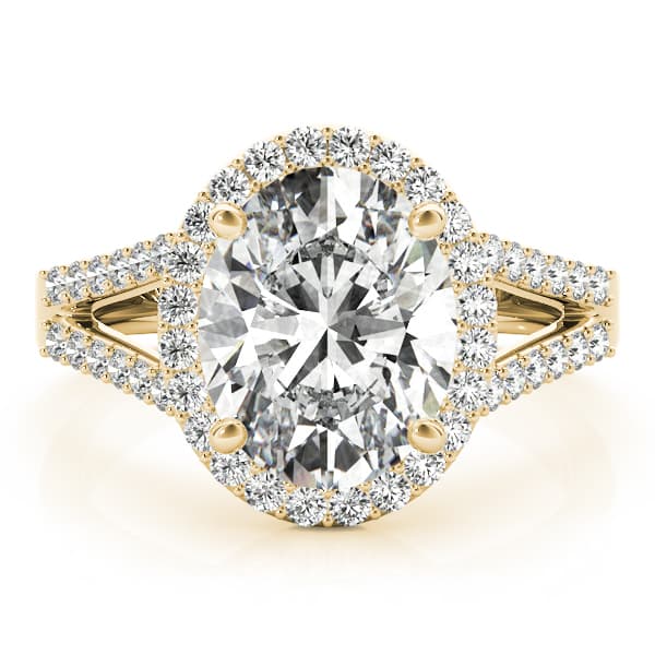 Oval Halo Split Shank Engagement Ring, style 84647, On hand view in yellow gold