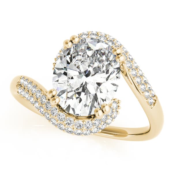 Bypass Double Row Pavé Engagement Ring, style 84649, Front view in yellow gold