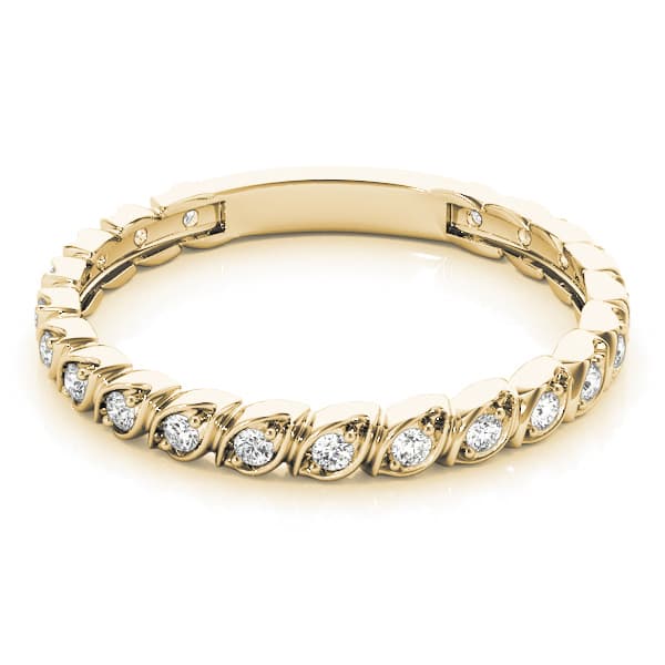 Prong Set Wedding Band (0.16 ct. tw.), On hand view in yellow gold