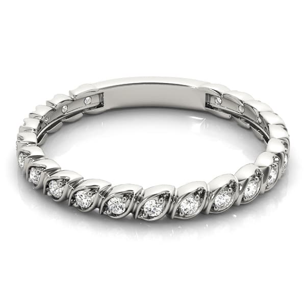 Prong Set Wedding Band (0.16 ct. tw.), On hand view in white gold or platinum