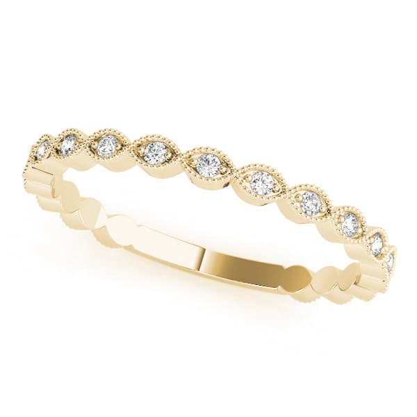 Marquise Shaped Milgrain Stackable Band (1/8 ct. tw.), Front view in yellow gold