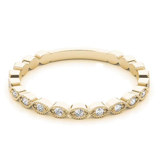 Marquise Shaped Milgrain Stackable Band (1/8 ct. tw.), On hand view in yellow gold