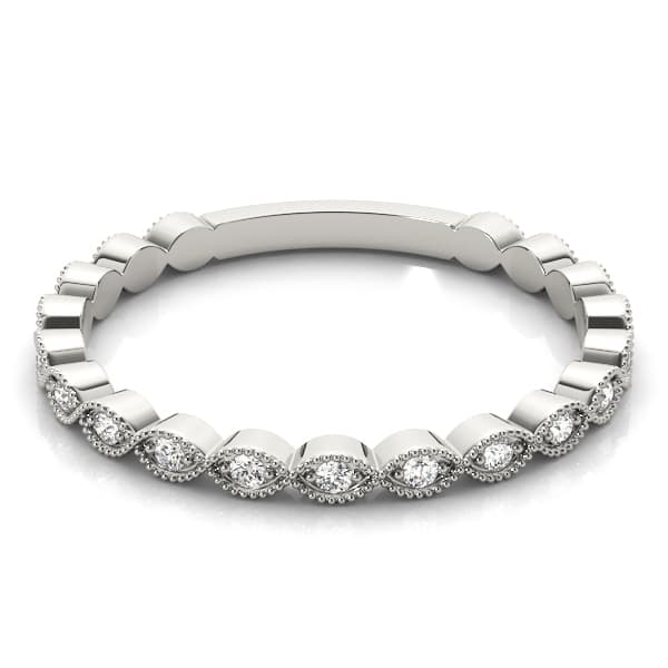 Marquise Shaped Milgrain Stackable Band (1/8 ct. tw.), On hand view in white gold or platinum