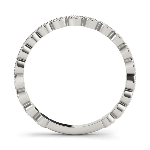 Marquise Shaped Milgrain Stackable Band (1/8 ct. tw.), Side view in white gold or platinum