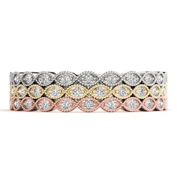 Marquise Shaped Milgrain Stackable Band (1/8 ct. tw.), Top view in white gold or platinum