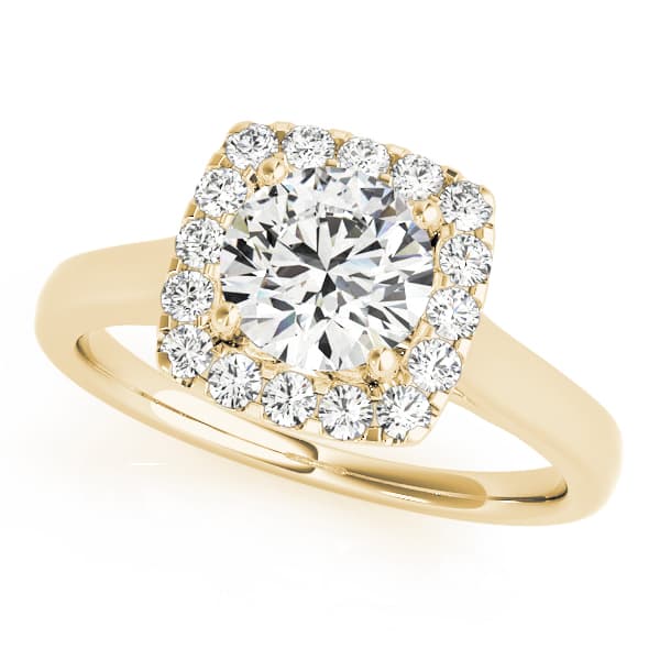 Squared Shape Halo Engagement Ring, style 84658, Front view in yellow gold