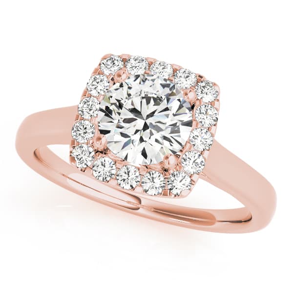 Squared Shape Halo Engagement Ring, style 84658, Front view in rose gold