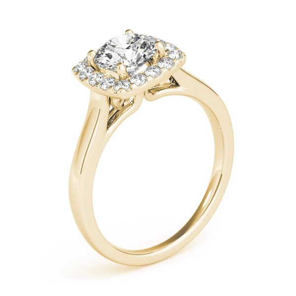 Squared Shape Halo Engagement Ring, style 84658, Angle view in yellow gold