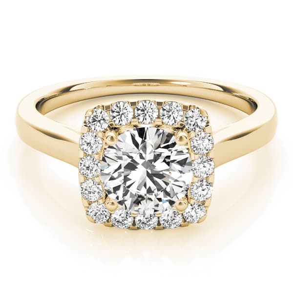 Squared Shape Halo Engagement Ring, style 84658, On hand view in yellow gold