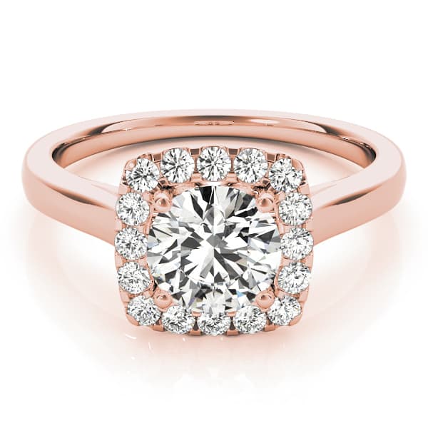 Squared Shape Halo Engagement Ring, style 84658, On hand view in rose gold