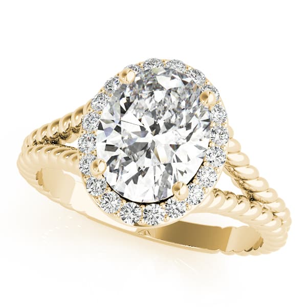 Oval Halo Braided Shank Engagement Ring, style 84667, Front view in yellow gold