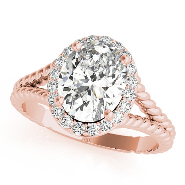 Oval Halo Braided Shank Engagement Ring, style 84667, Front view in rose gold