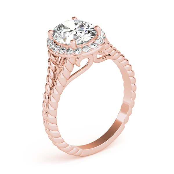 Oval Halo Braided Shank Engagement Ring, style 84667, Angle view in rose gold