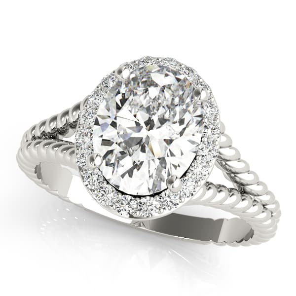 Oval Shape Halo Braided Shank Engagement Rings — style 84667 in 10k White Gold