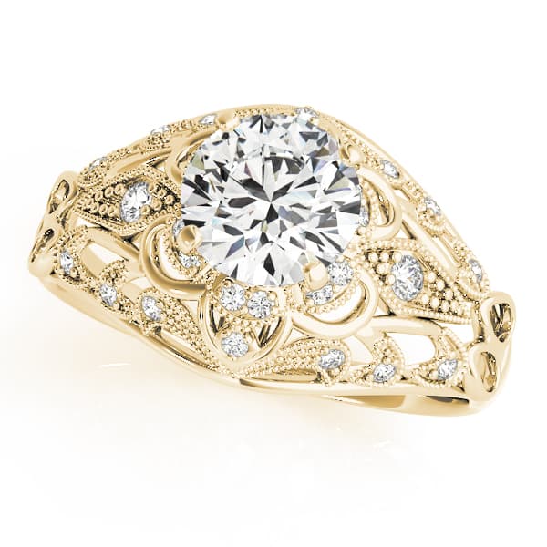 Vintage-Inspired Halo Filigree Engagement Ring, style 84670, Front view in yellow gold