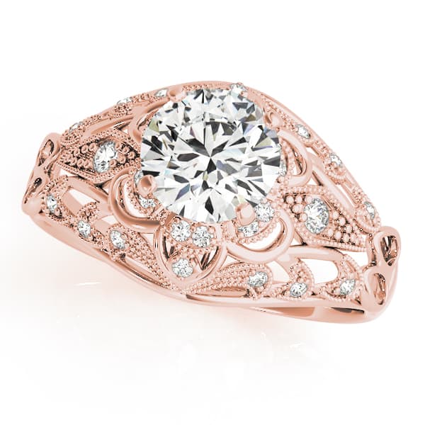 Vintage-Inspired Halo Filigree Engagement Ring, style 84670, Front view in rose gold