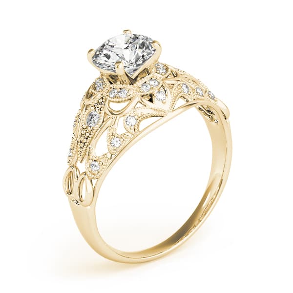 Vintage-Inspired Halo Filigree Engagement Ring, style 84670, Angle view in yellow gold