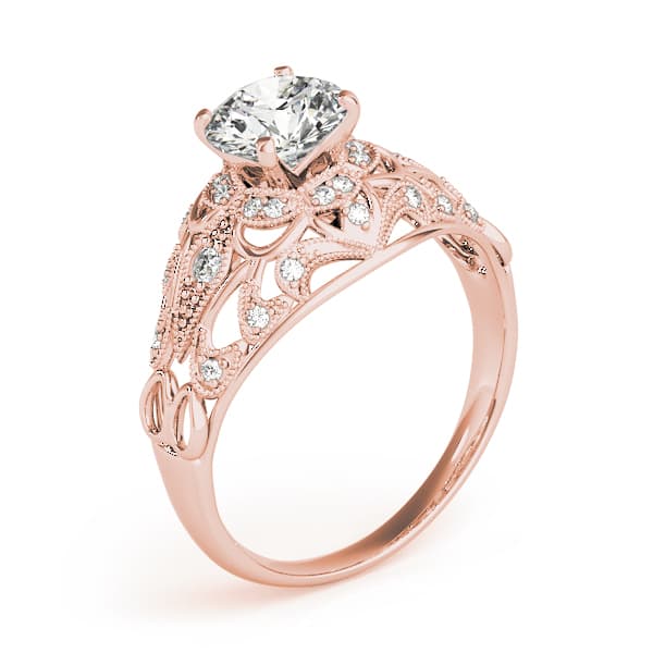 Vintage-Inspired Halo Filigree Engagement Ring, style 84670, Angle view in rose gold