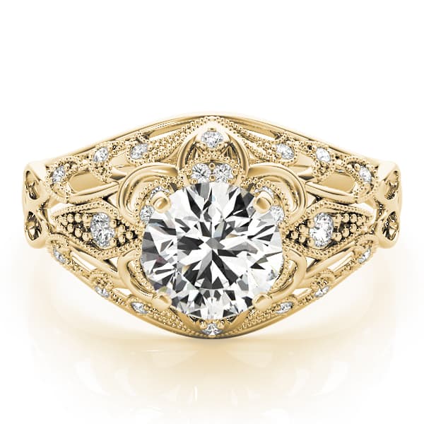 Vintage-Inspired Halo Filigree Engagement Ring, style 84670, On hand view in yellow gold