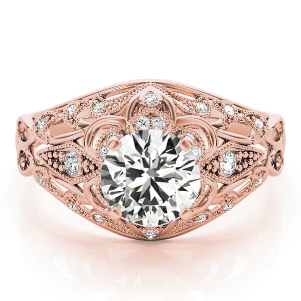 Vintage-Inspired Halo Filigree Engagement Ring, style 84670, On hand view in rose gold