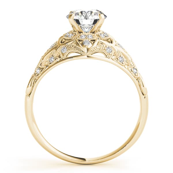 Vintage-Inspired Halo Filigree Engagement Ring, style 84670, Side view in yellow gold